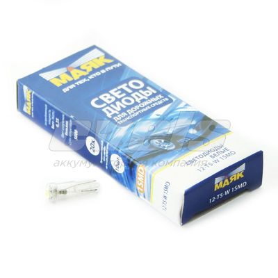 Лампа светодиодная "Маяк" 12V Т5 (W2.0x4.6D) [1SMD 3528] WHITE 5500K 4Lm — основное фото